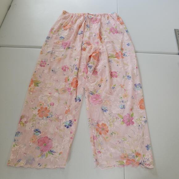 Victoria's Secret Pants Womens Medium Pink Floral Sheer Mesh Drawstring Lounge - Picture 2 of 9